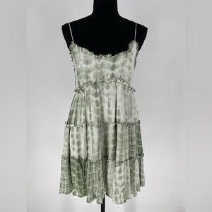 SHERO GREEN & WHITE TIE DYE BABYDOLL SLIP ON DRESS FULLY LINED W/LINGERIE STRAPS